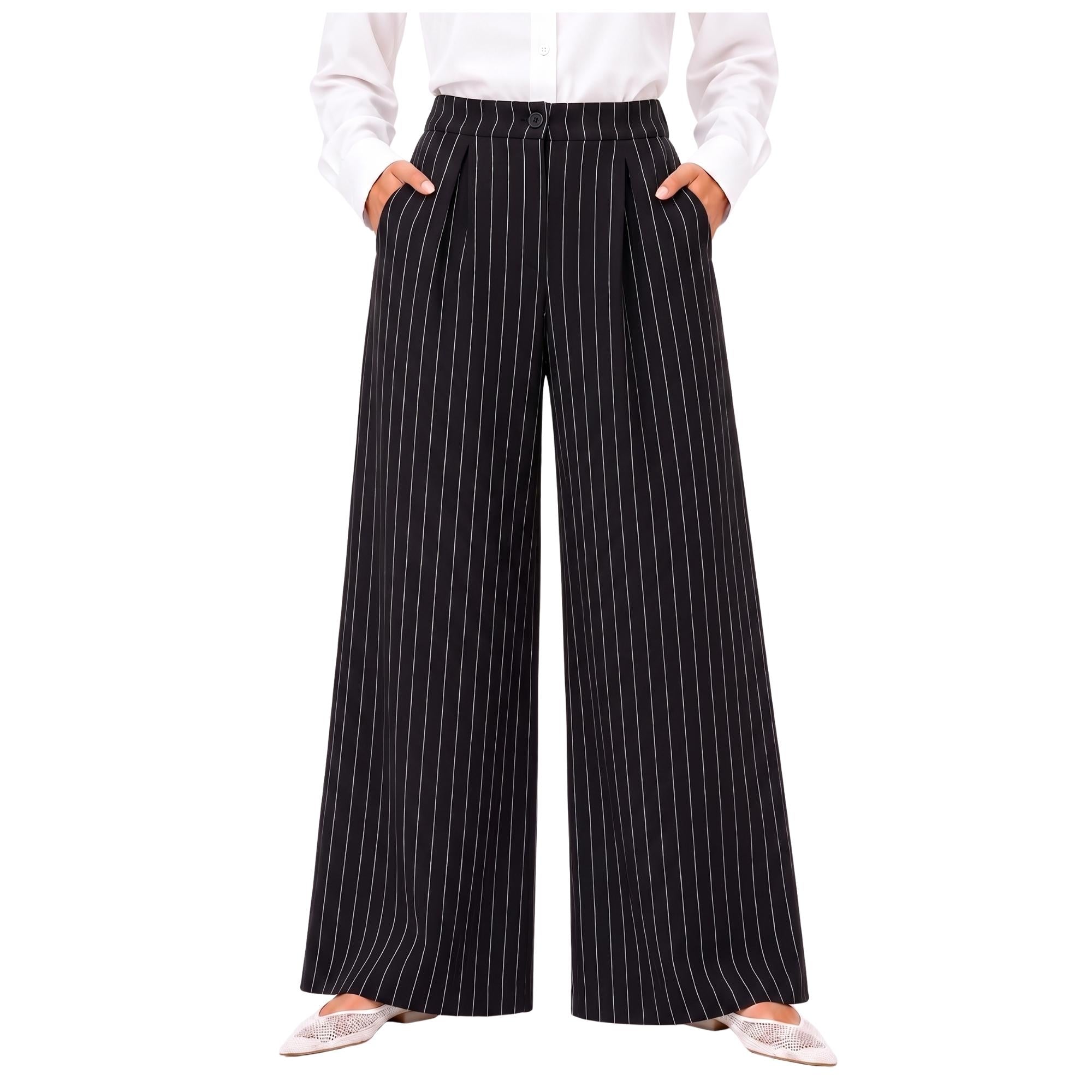 STRIPED FRONT PLEATED HIGH-WAISTED TROUSERS بنطلون “MOONSTONE”