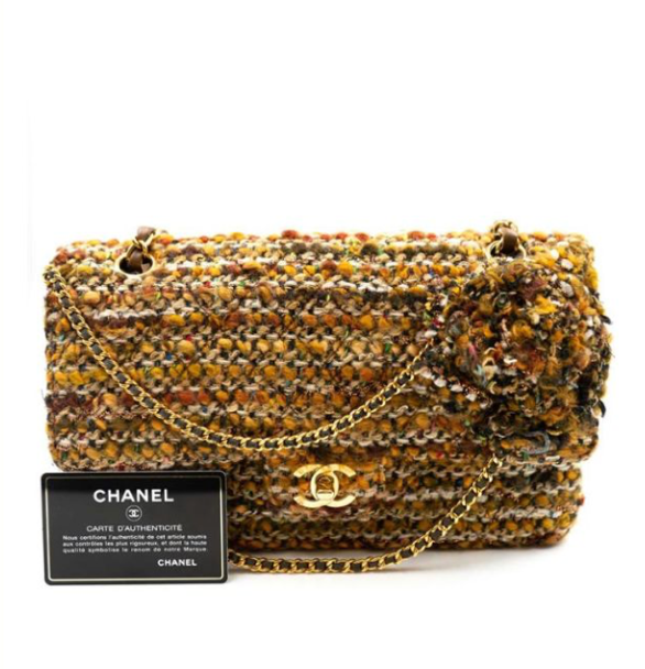 Gold Chanel Tweed Bag with Accent Flower  ASL4079