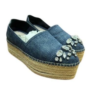 7. Miu Miu Blue Denim with Crystal Embellishment Espadrilles - 38