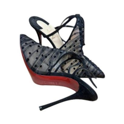 18. Christian Louboutin Acide Lace 100 Tulle Ankle-strap Pumps in Version Black - 38