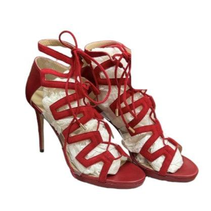 4. Jimmy Choo Dani 100 Red Suede, Nappa And Perspex Sandals - 38.5