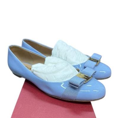 7. Salvatore Ferragamo Blue Patent Leather Varina Flat Ballets - 38.5