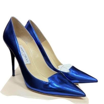 9. Jimmy Choo Blue Metallic Leather Avril Pumps - 39