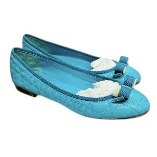 2. Christian Dior Turquoise Quilted Cannage Leather Ballet Flats - 39.5