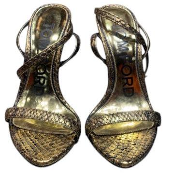 32. Tom Ford Metallic Gold Chain Embellished Slingback Sandals - 36