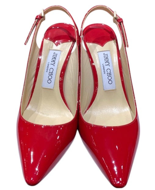 14. Jimmy Choo Red Patent Slingback Pumps - 36.5