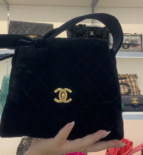 Chanel Vintage Trapezoid Shoulder Bag Black Velvet GHW 90261243