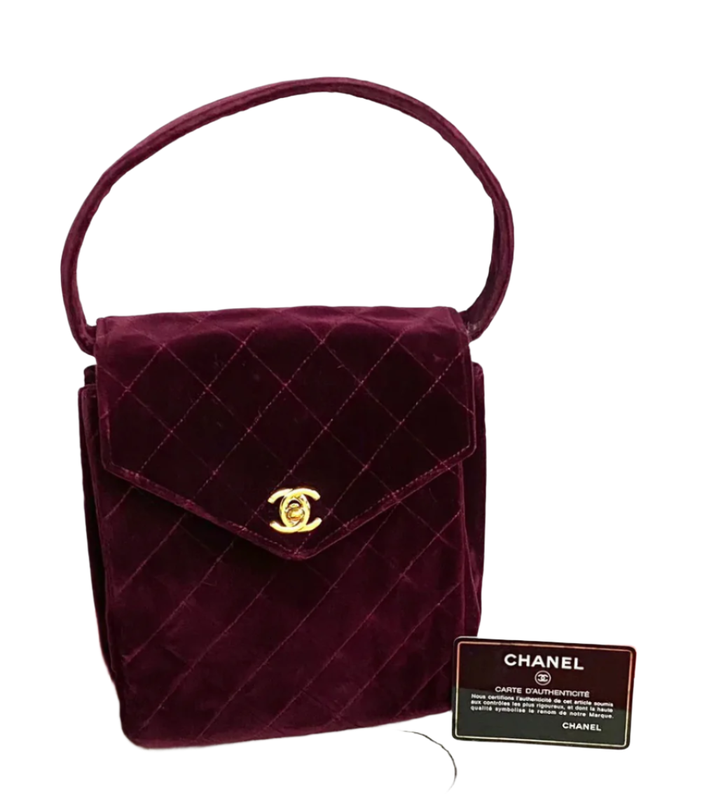 Chanel Vintage Top Handle Envelope Flap Bordeaux Velour GHW #1 656911