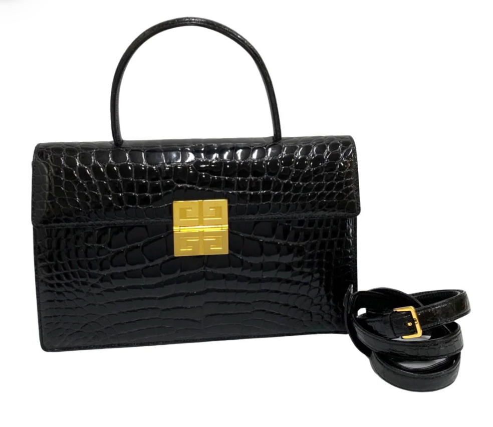 Givenchy Vintage Top Handle Black Shiny Alligator GHW 189528