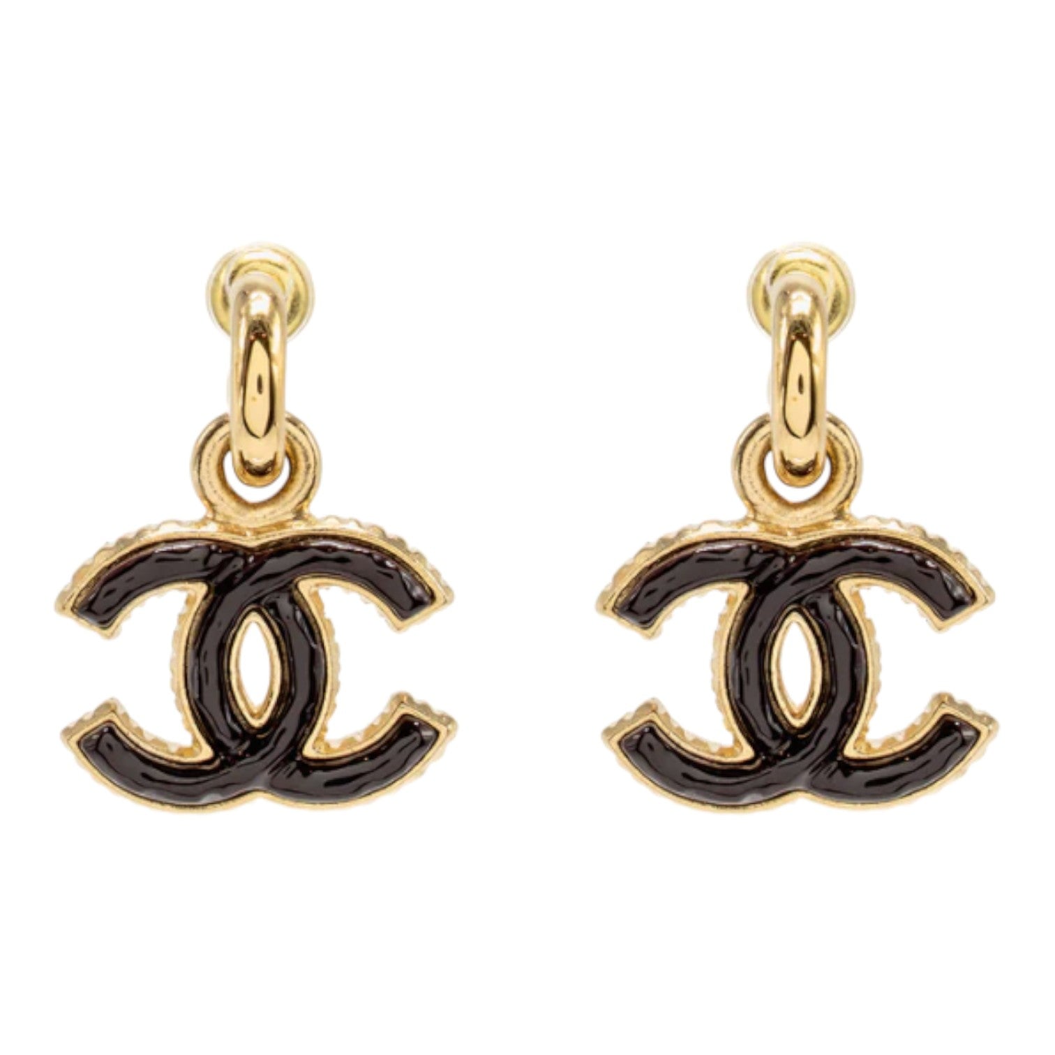 Chanel CC Logo Drop Earrings Burgundy / Gold Tone - in Box