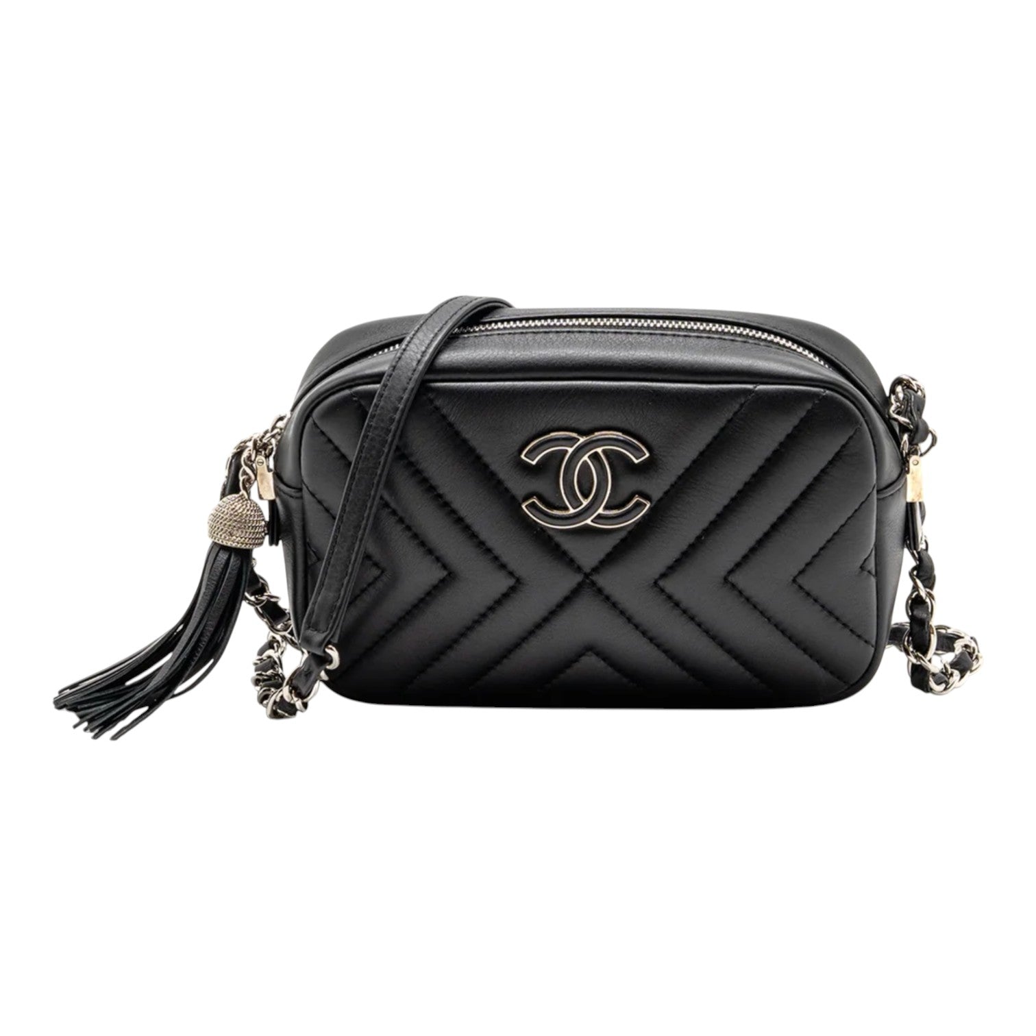 Chanel Diagonal Chevron Camera Bag with Tassle