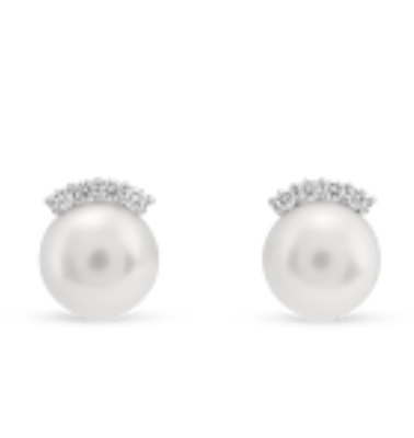 Classics ear pin 18K white gold + 2 pearls 8.5 mm-9 mm+diamonds ALTC0721