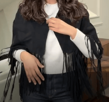 Suede Fringe Black Cape  DBXL0153