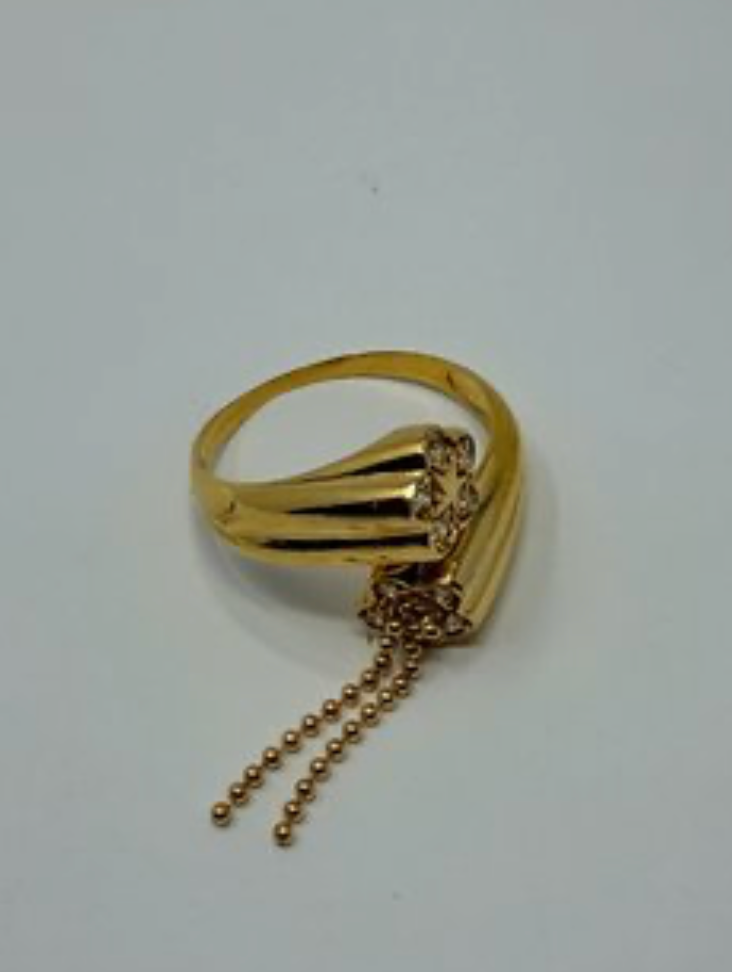 18k 5g sz 8.5 beaded strands with cz ring AFI099