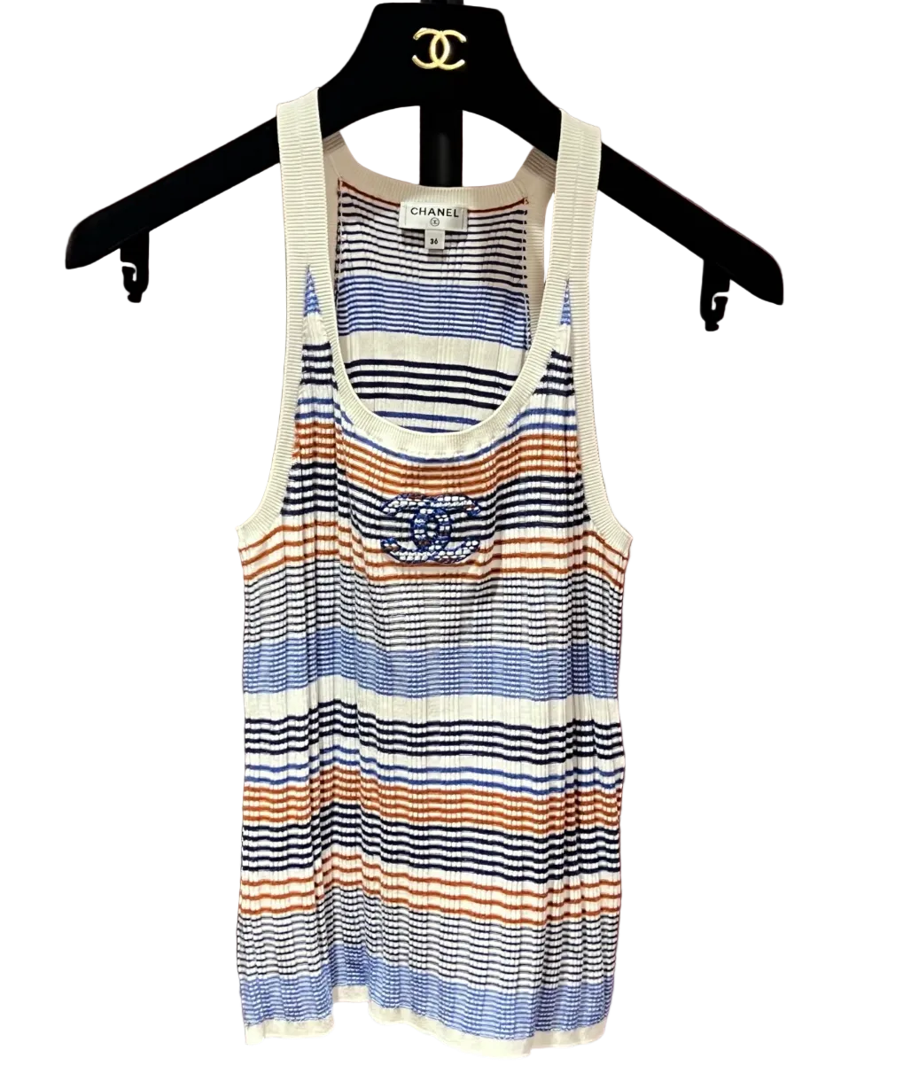 CHANEL STRIPE CC TANK TOP 36 FT102093