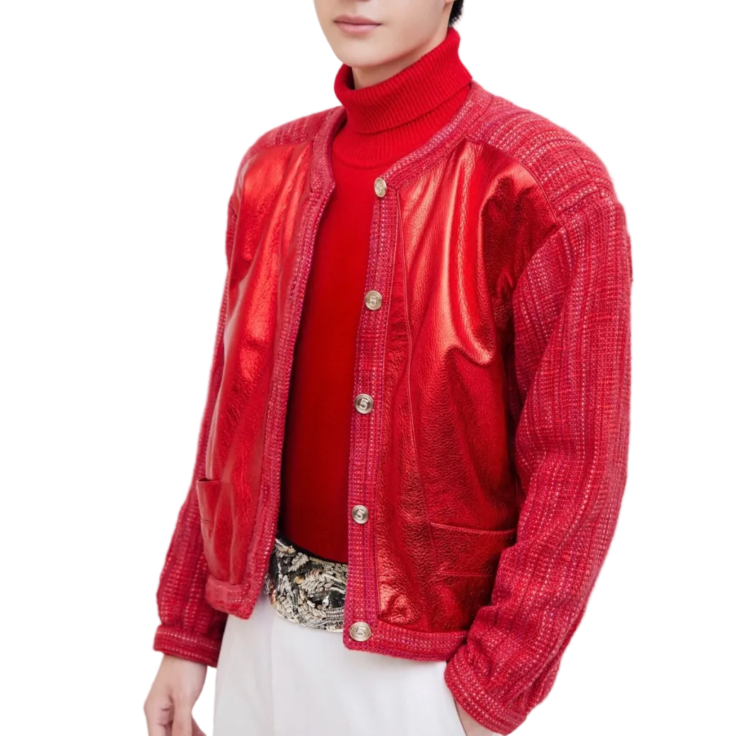 CHANEL 21S RED LEATHER JACKET 36 FT102067