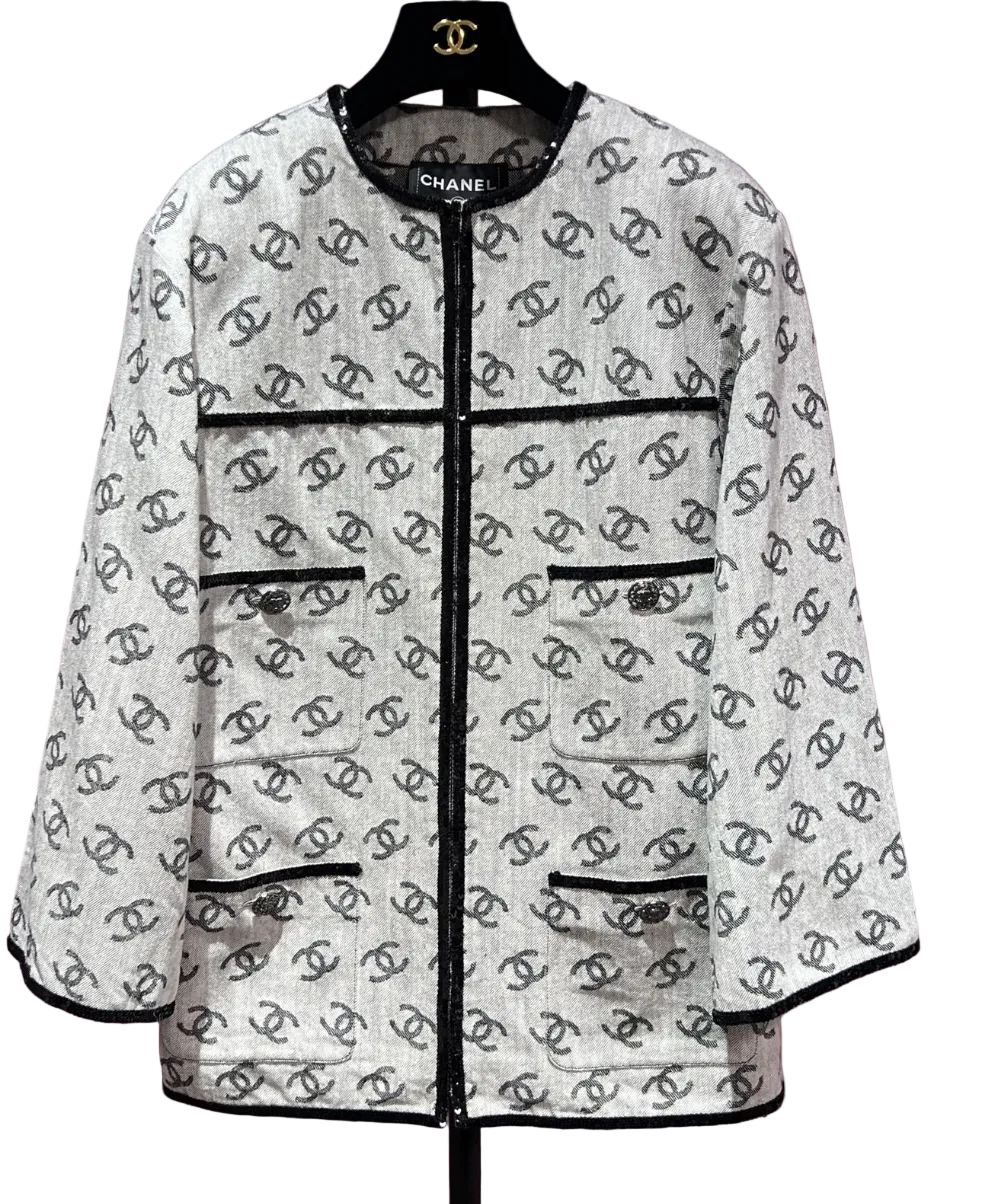 CHANEL CC DENIM JACKET GREY 38 FT102046