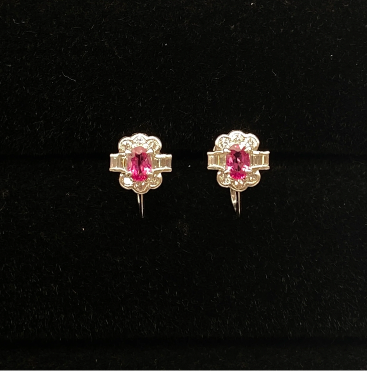 Jewelry Maki Pt850 Ruby Earrings R0.35 R0.31 D0.24*2 4.3g NGL Soldering 55424