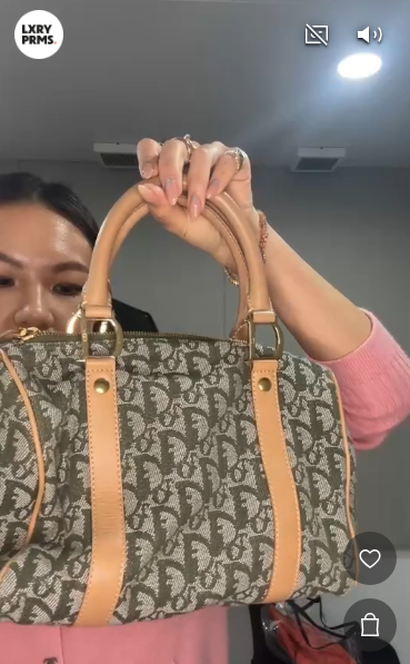 DIOR Trotter Boston Bag Canvas×Leather Green×Beige B0527UYQE6