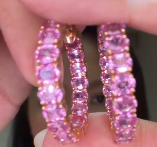Big Pink Sapphire Hoop Earrings