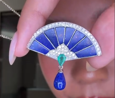 Necklace in 18K WG - Lapis 0.20 + Emerald + D0.75 1014016 JJC2344