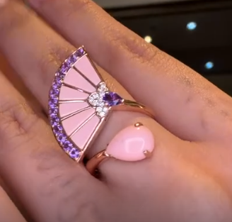 Ring in 18K RG - Syn-coral 0.40 + Amethyst + D0.06 1014033 JJC2905