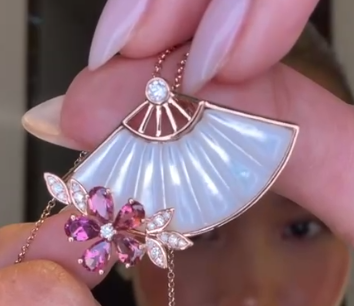 Necklace in 18K RG - Tourmaline 1.30 + Shell + D0.20 1014018 JJC2341