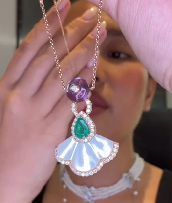 Necklace in 18K RG - Emerald 0.60 + Amethyst 2.00 + Shell + Dia 950473 JJC2320