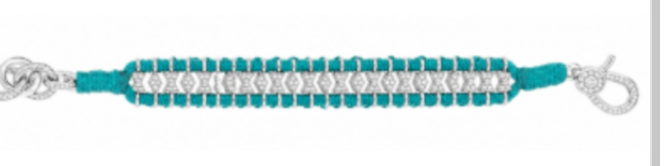 Diamond-encrusted Sterling Silver Bracelet In Blue Green Thread
