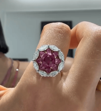 PT900 diamond and unheated ruby ring/pendant H0249C124