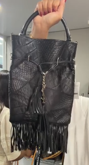 YSL Leather Black SV Fringe 2WAY Bag B0511A3G7H