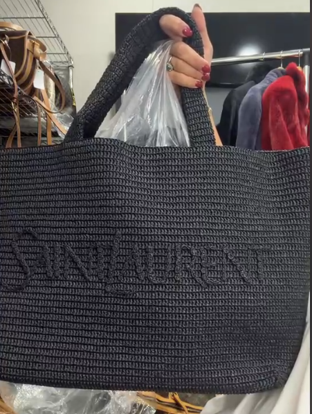 YSL GUE756269 Raffia × Leather Black Handbag B0624U8GYT