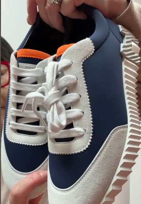96 & 122 Hermes Bouncing Sneaker In Technical Jersey/Suede Goatskin Navy Grey - 37