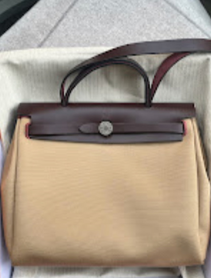 Hermes Preloved Herbag 31 Bourdeux & Beige PHW canvas U ALTC1047