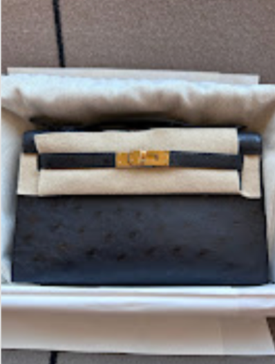 Hermes kelly pochette(c) black ghw g ostrich ALTC1149