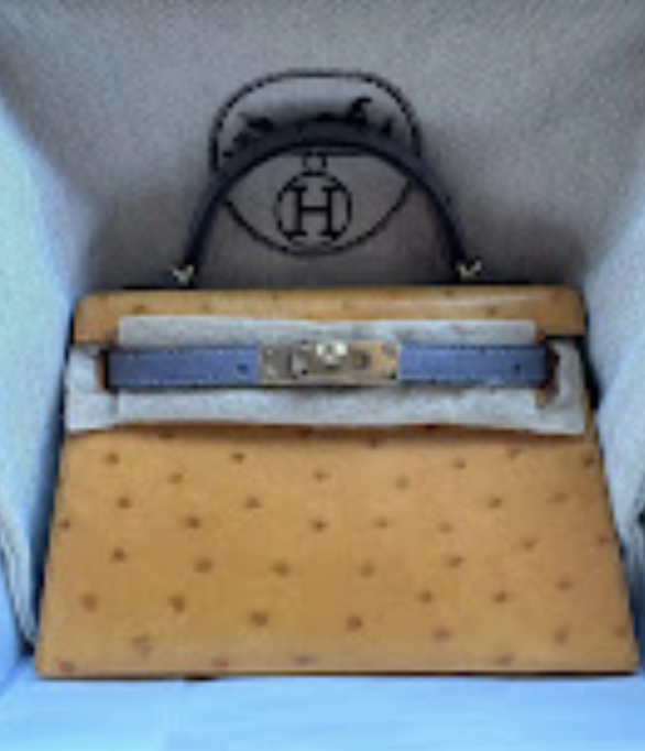 Hermes mini kelly sesame / gris meyer GHW y ostrich ALTC1172