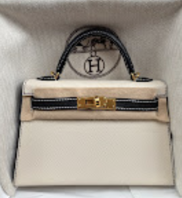 Hermes Mini kelly Craie + black GHW K 2026 Epsom ALTC1173