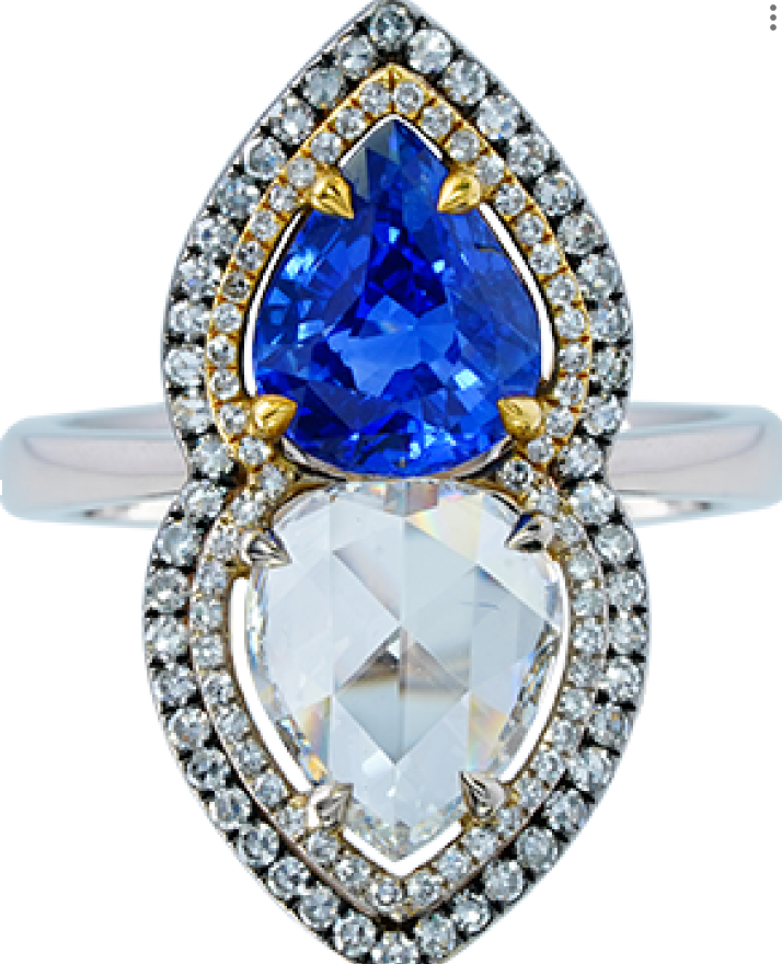Blue Sapphire Rose Cut Diamond Ring GRS Madagascar No Heat (B PH) R1535
