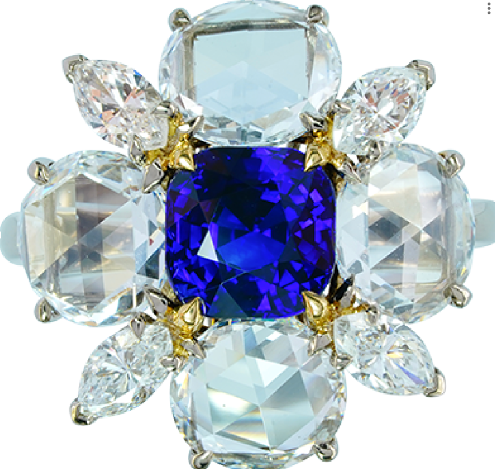 Royal Blue Sapphire Rose cut Diamond Ring GRS Madagascar No Heat R1547