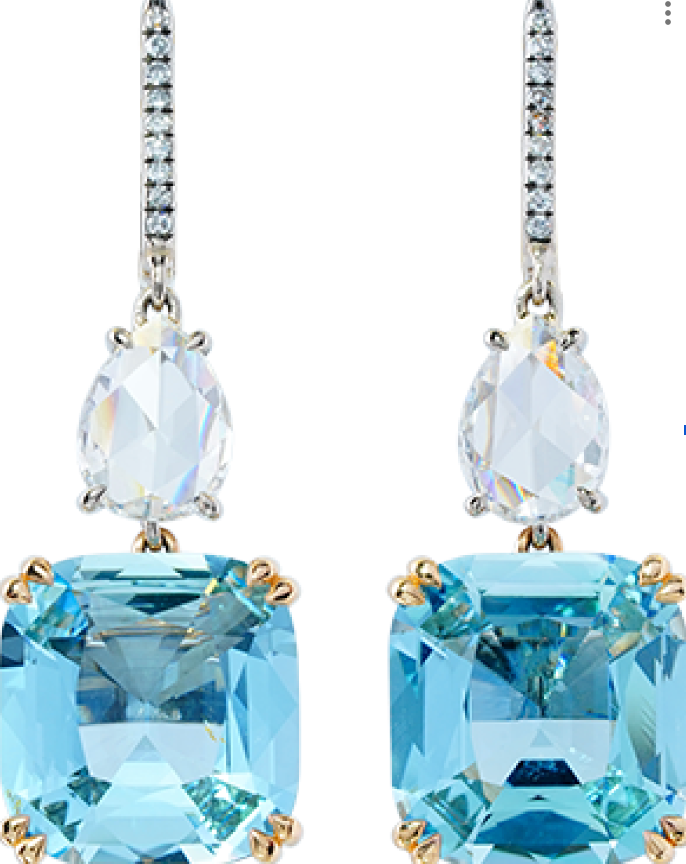 Aquamarine Rose Cut Diamonds Earrings GRS Heated E14117