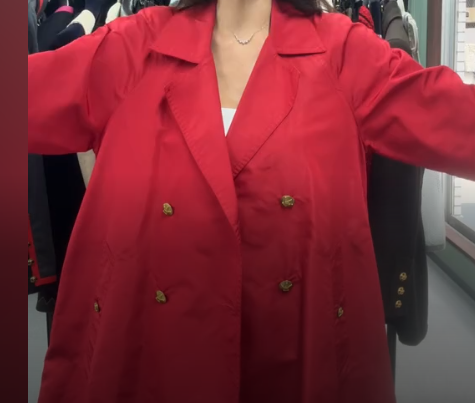 Chanel red raincoat gold buttons 102139