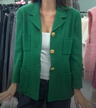 Chanel Green Tweed Gold Button Suit AGC3854