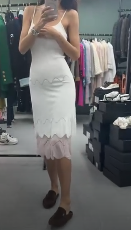 CHanel White Pink Babydoll Dress 38 101221