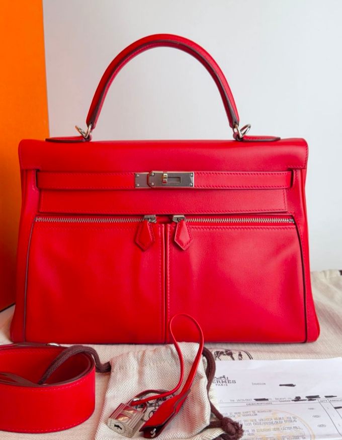 Hermes Kelly 32 HSS Lakis Vermillion Swift PHW #A - Preloved SKC2195