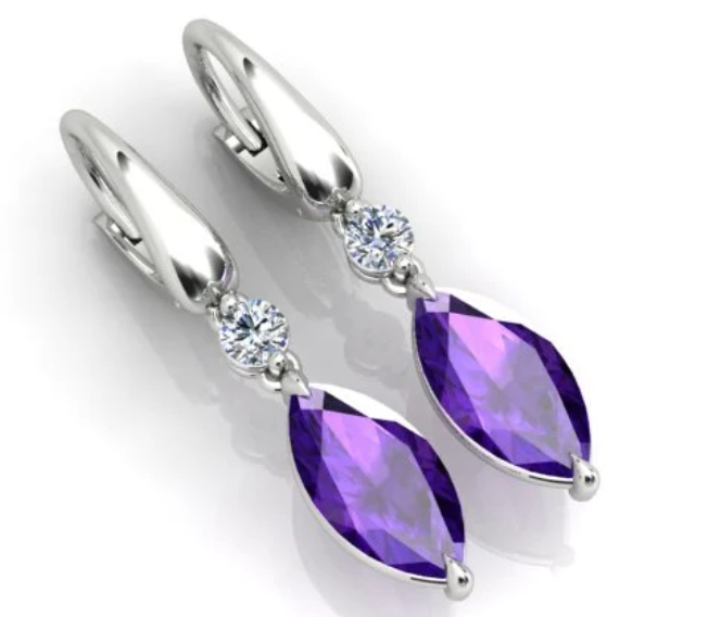 2.86ct Amethyst and .24ct Diamond Drop Earrings 18K White Gold