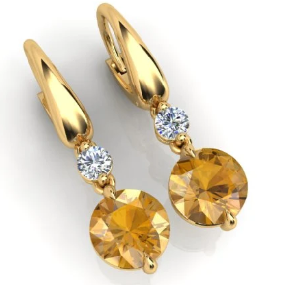 2.42ct Citrine and 0.24ct Diamond Drop Earrings 18K Yellow Gold