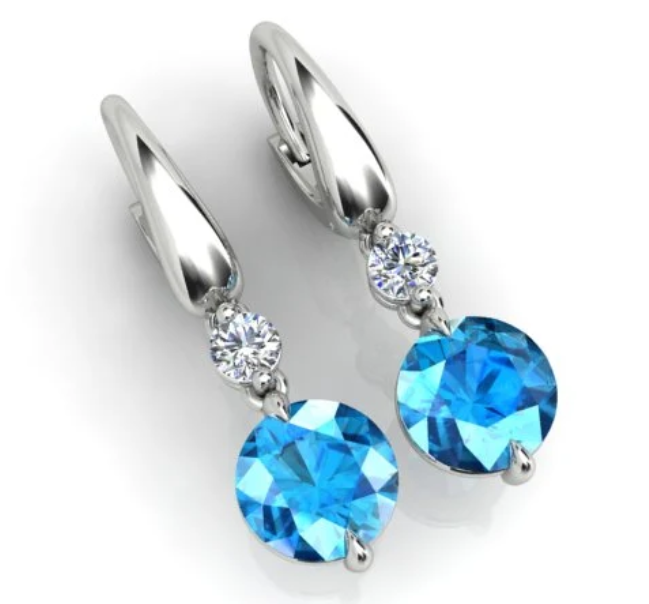 2.00ct Blue Topaz and 0.24ct Diamond Drop Earrings in 18K White Gold