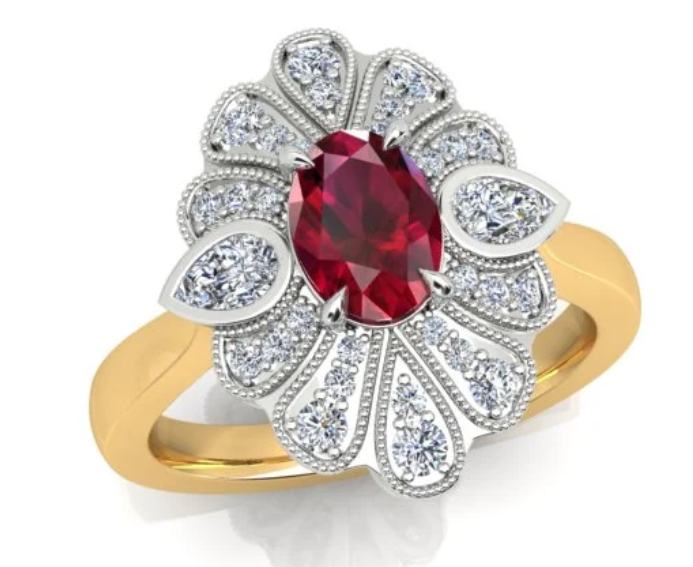 1.14ct Burmese Ruby and 0.44ct Diamond Ring in 18K White and Yellow Gold