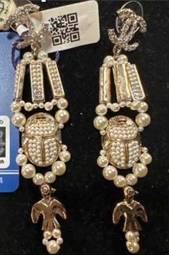 CHANEL Egyptian Scarab Shoulder Earrings CC605036