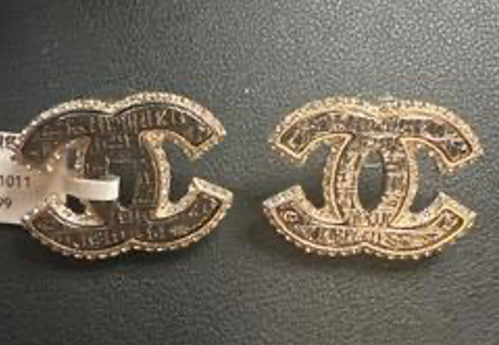 CHANEL Grey Double C Egyptian Stud Earrings NC511011